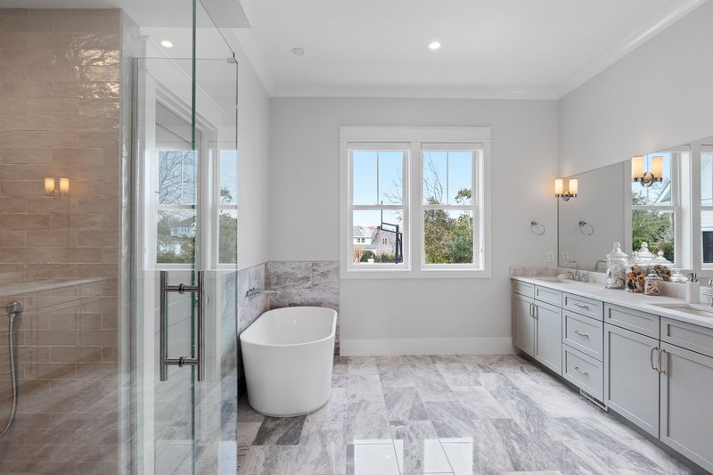 Geometric designs add personality without overwhelming the space