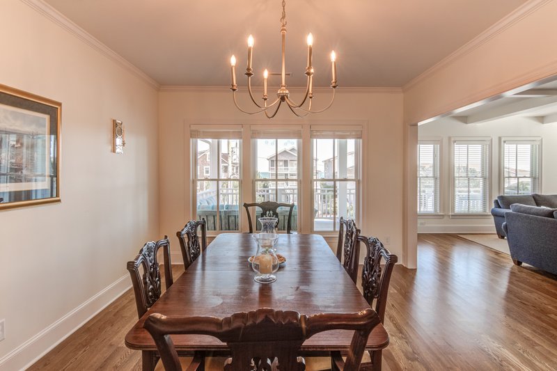 Dining room in a house by a custom home builder.