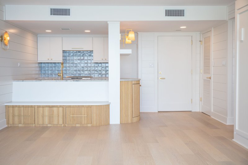 Kitchen and dining are after the framing stage of construction