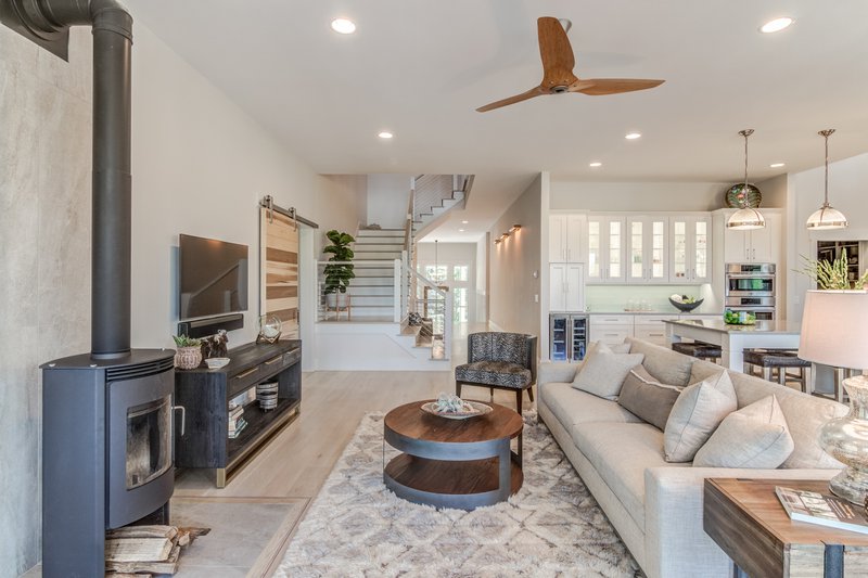 Finished dining and living area in a custom home