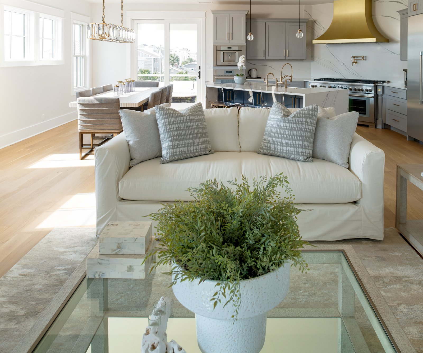 Open layout, dining room, living room, and kitchen